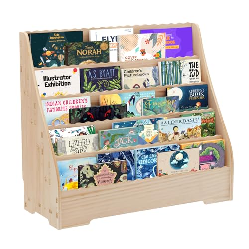 Hapihom 5-stöckiges Kinderbücherregal mit Stauraum, hölzernes Kinderbücherregal, multifunktionaler Geschichtenbuch-Organizer, Malbücherregal für Kinderzimmer, Spielzimmer, Kindergarten, Klassenzimmer