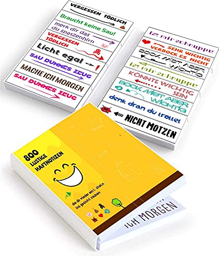 800x Lustige Haftnotizen - die bunten Klebezettel (16x50 Blatt) sind die Geschenk Idee für Studenten u. Büro Kollegen - die Sticky Notes u. Page Marker als Büro Gadgets zum Markieren