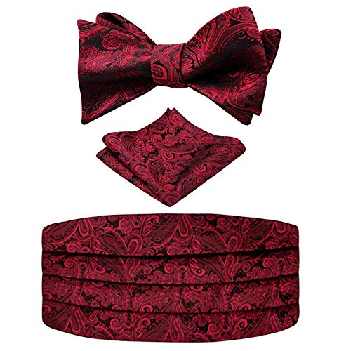 Alizeal Herren Solid/Paisley Fliege, Kummerbund und Taschentuch Set (Kastanienbraun)
