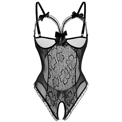 Dessous Damen Sexy Unterwäsche für Frau Sehr Sexy Reizwäche Slip Ouvert Body Dessous Set Damen Nachtwäsche Bodysuit Frauen Open Cup Crotchless Einteiler Teddy Spitze Halfter Reizwäsche
