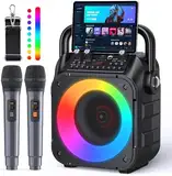 Wowstar Karaoke Maschine mit 2 Mikrofone, Tragbaren Bluetooth Lautsprecher Box für Erwachsene/Kinder mit Lichteffekte, Unterstützt TF/USB, FM, Rec, AUX in, TWS für Party, Geburtstag