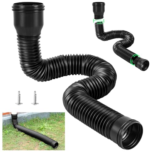 Dehnbar Regenrinnen Fallrohr Ablauf 1 stück,Regenrinnen Fallrohr Verlängerungen Flexible Drain Downspout Extender，Dachrinnenverbinder verlängerung von 47 bis 150 cm mit 2 Adapter,2 Schrauben (Schwarz)