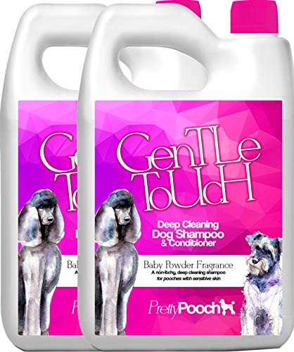 Pretty Pooch® Gentle Touch Shampoo und Conditioner für Hunde, ein nicht juckendes, professionelles Tiefenreinigungsshampoo für Hunde mit empfindlicher Haut (4 l, Babypuderduft)