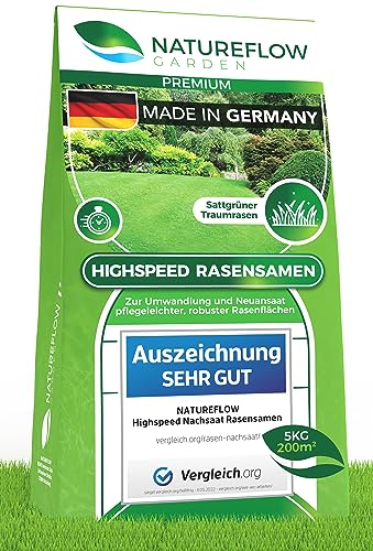 Rasensamen schnellkeimend 5kg - Schnell wachsender Rasen Made in Germany - Premium Grassamen schnellkeimend - Rasensaat für sattgrünen, unkrautfreien Traumrasen - Rasensamen 5kg