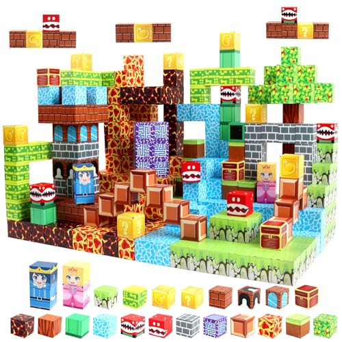 Uiczdry 80 Stück Magnetische Bausteine,2.5CM/Stück Bauen magnetische Sensorik Blöcke Welt,Adventureland Kinder-Kreativspielzeug,Montessori Spielzeug ab 3 Jahren Geschenk für Jungen und Mädchen