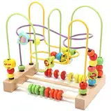 Jacootoys Motorikschleife aus Holz Roller Coaster Holzspielzeug Beweglich Lernspiel Bead Maze Babys Spielzeug für Kinder