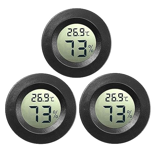 JEDEW 3-Pack Mini Digital Hygrometer Gauge Indoor Thermometer, Temperature Humidity Meter for Humidifiers Greenhouse Reptile Guitar Case, Fahrenheit (℉) or Celsius(℃) (Schwarz -3 pack)