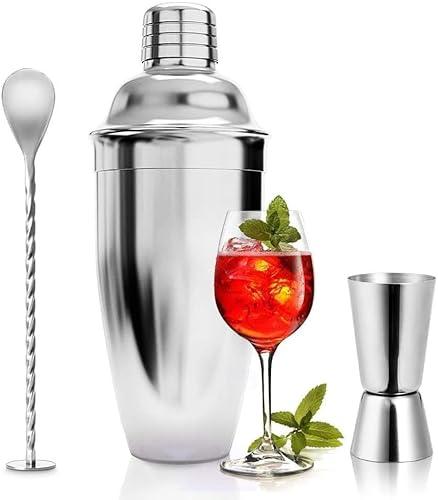 ASANMU Cocktailshaker Set, 750ML Edelstahl Cocktail Shaker Professional Cocktail Mix Set Premium Barkeeper Set Bar Zubehör mit Messbecher Barlöffel für Zuhause Bar, Geschenkset für Männer Frauen Papa