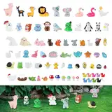 100 Stück Mini Tierfiguren Harz Spielzeug Set Ornamente Ente Löwe Elefant Elch Dinosaurier Miniatur Figuren Landschaft Aquarium Geschenk Geburtstag Tortendeko für Jungen Mädchen Party Mitgebsel