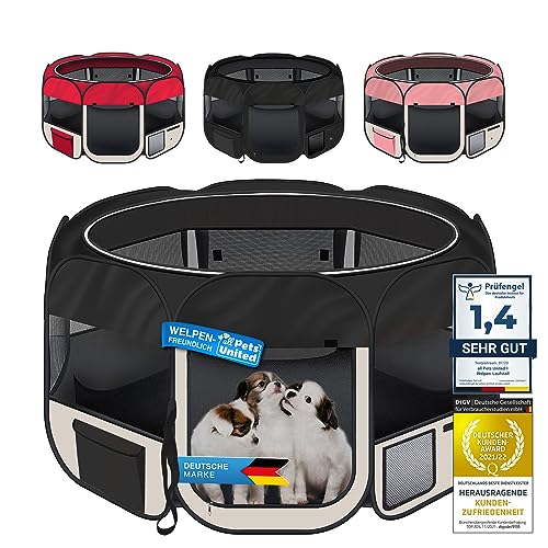 all Pets United® Welpen-Laufstall Tierlaufstall Welpenauslauf-Stall; XXL Freigehege für Hunde, Katzen, Hasen & Kleintiere im Innen- und Außenbereich (Schwarz-Beige)