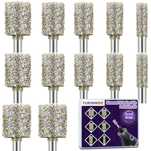 Diamant Fräser Set Körnung 50, 12 Stück Diamant Frässtifte, Steinfräser, Diamant Fräser mit 3mm Schaft Passform für Stein Glas Keramik Schnitzen,Schleifen,Polieren,Gravieren