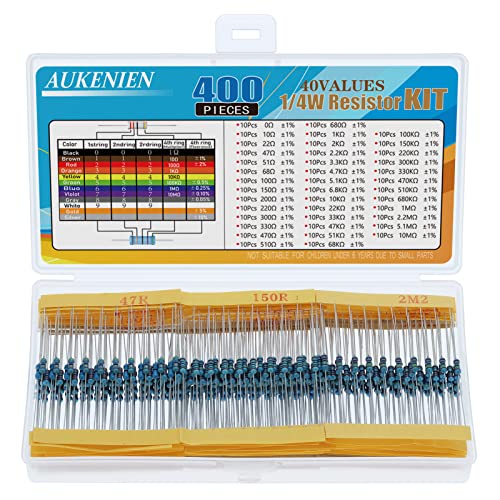 AUKENIEN 1/4W Widerstand Sortiment Kit 0 Ohm to 10M Ohm Widerstände Set 40 Werte 1% 1/4 Watt Metallfilm Wiederstände Pack Wiederstand Vorwiderstand Wiederständer Elektronik Resistors Resistor Box