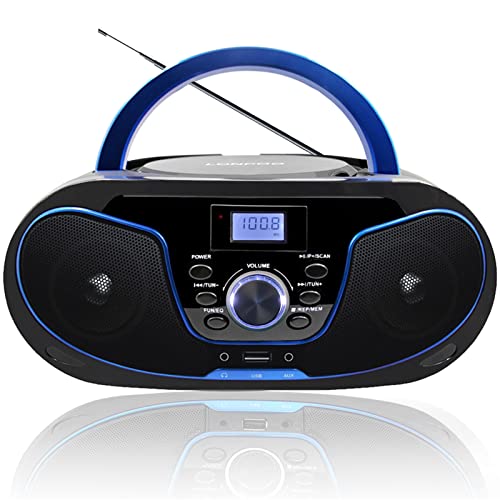 Tragbar CD Player Boombox Bluetooth - mit UKW Radio, USB Eingang & AUX & Kopfhörern Ports, 2 x 2 Watt RMS Stereoanlage (LP-D02)