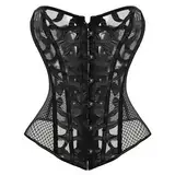 LOSSLO Vollbrust Corsage Damen - Tüll Korsett Schwarz Weiß Corset Body Shaper Sexy Palast Stil Renaissance Korsett Oberteil Elegant Bauchweg Piratenkostüm Korsage Taillenformer für Karneval Kostüm