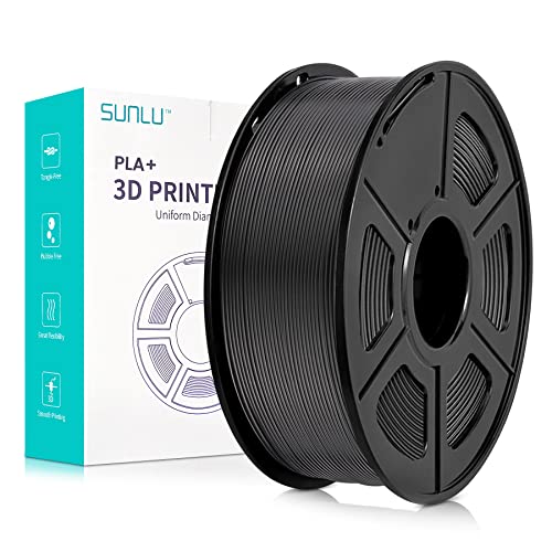 SUNLU PLA Plus 3D Drucker Filament, PLA+ Filament 1.75mm, sauber gewickeltes Filament, robustes 3D Filament, kompatibel mit 3D FDM Druckern, Maßgenauigkeit +/- 0.02 mm, 1kgSpule(2.2Pfund), Schwarz