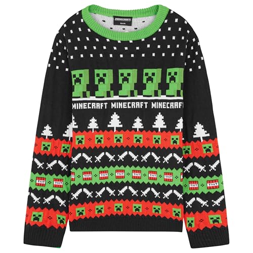 Minecraft Weihnachtspullover Jungen, Creeper Sweatshirt, Pullover Kinder Teenagers (Schwarz, 11-12 Jahre)