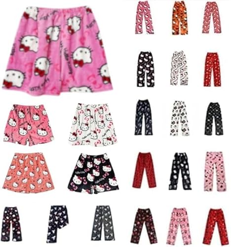 Pyjama Hose Damen Kinder Flanell Furry Schlafanzughose Warme Lang Weich Kawaii Bequeme Casual Home Schlafanzug Schlafhose Anime Cartoon Lounge Wear Mädchen Weihnachten Halloween Herbst Winter