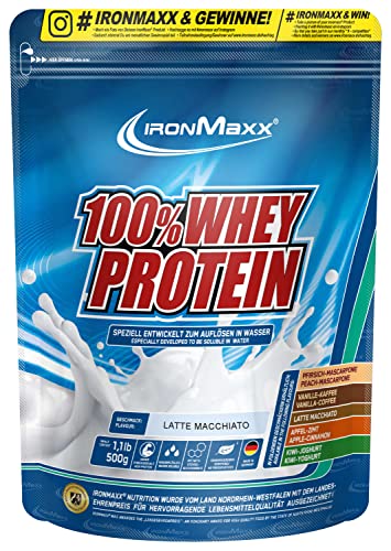 IronMaxx 100% Whey Protein Pulver - Latte Macchiato 500g Beutel | zuckerreduziertes, wasserlösliches Eiweißpulver aus Molkenprotein | viele verschiedene Geschmacksrichtungen