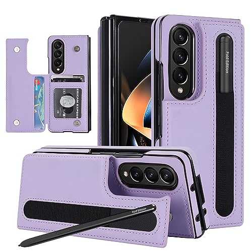 XIMAND für Samsung Galaxy Z Fold 3 Brieftaschenetui, mit Kreditkartenfach und S-Stifthalter, faltbares Premium-Leder, Magnetverschluss, Ständer, robuste Schutzhülle. (Violett)