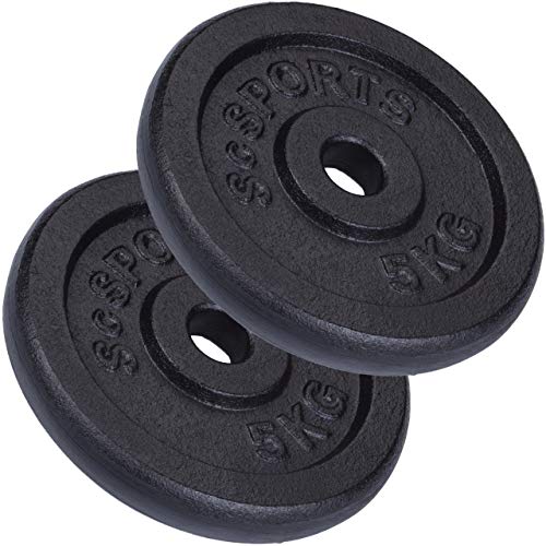 ScSPORTS® Hantelscheiben - Set, 10/20/30/40kg, 30/31mm Bohrung, Gusseisen, Schwarz - Hantelscheiben-Set, Gewichtsscheiben, Hantelgewichte, Fitness Scheiben, Gewichte für Hantel (10 KG (2 x 5 kg))