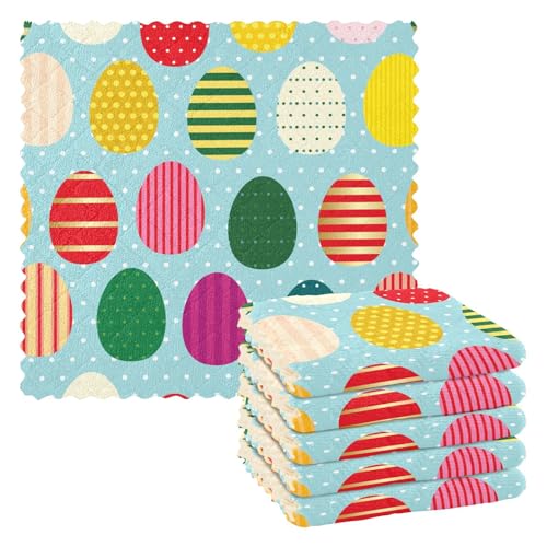 FRODOTGV Handtuch, Mikrofaser, 6 Stück, Ostereier, buntes Muster, Osterküchenhandtücher, Frottee, Geschirrtücher, türkische Geschirrtücher, Türtrockendruck