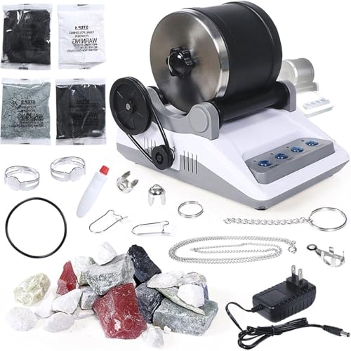 HLGKBY Professionelles Rock Tumbler Machine Kit, DIY Steinpolierspielzeug-Schleifmaschine, Abnehmbarer DIY Steinpolierer mit Knopf, 7-Tage-Poliertimer, elektrischer Edelsteinschleifer