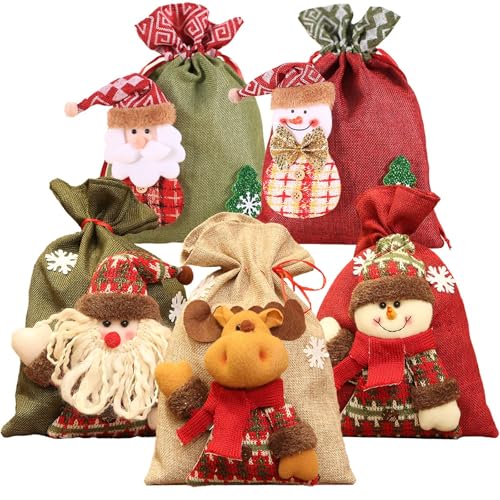 5 Stück Weihnachtssack, Jute-Sack,Nikolausbeutel, Weihnachten Geschenkbeutel,Jute-Beutel personalisiert & Bedruckt, Geschenkverpackung zum befüllen Baumwolle Säckchen für (Red, 20x30cm)