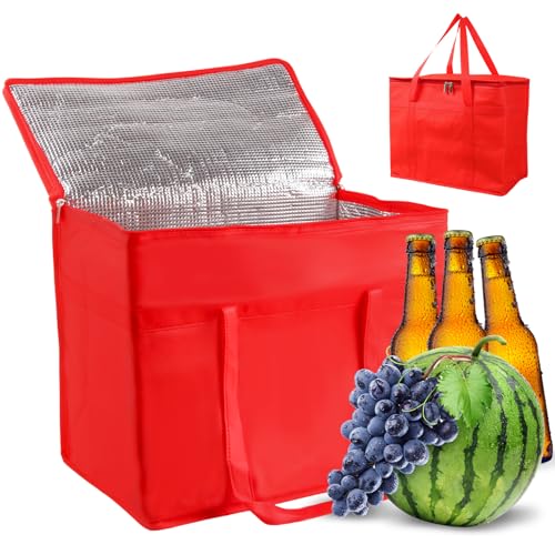 ACTOYS Kühltasche Groß, Kühltasche, Thermotasche für Essen, Schwarz/Rot/Grau, Kühltasche Auto, Isoliertasche, 41 x 23 x 33 cm, Thermotasche, Picknicktasche, Einkaufen, Picknick, Camping (Rot)