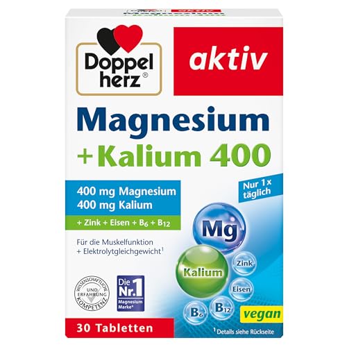 Doppelherz Magnesium + Kalium 400 – Magnesium und Kalium als Beitrag für die normale Muskelfunktion – 30 Tabletten