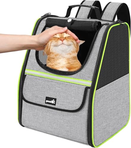 pecute Katzenrucksack Haustier Rucksack mit Netzfenster, Tragbare und Faltbare Katzentasche, Atmungsaktive und Leichte Hundetasche, Multifunktionales Ausgehen Reisen Grau bis 6 kg