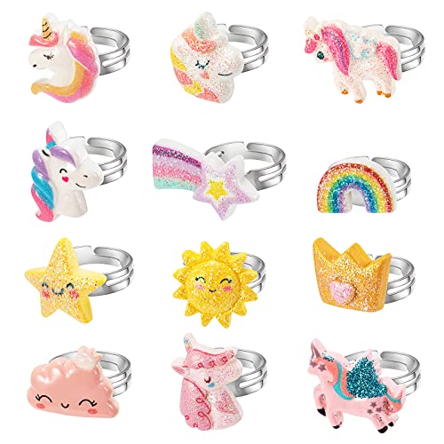 Hifot 12 Stück Kinderringe Mädchen, Süße Einhorn Verstellbar Kinder Ringe Set, Prinzessin Ring Schmuck Set für Kinder Geburtstag Kindertag Party Favors Mitgebsel