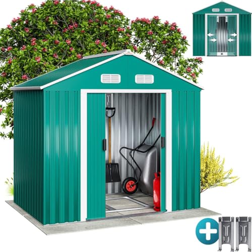 GARDEBRUK® XL Metall Gerätehaus 2m² mit Fundament 200x135x190cm Schiebetür Grün Geräteschuppen Gartenhaus Schrank 4m³