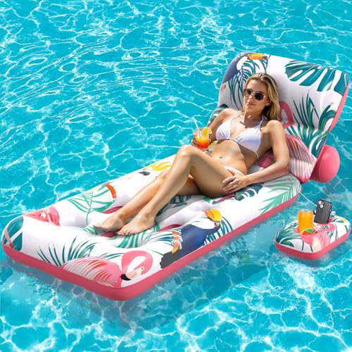 LUVTOY Luftmatratze Pool mit Einstellbarer Rückenlehne, Aufblasbare Wasser Luftmatratze mit Schwimmenden Getränkehaltern, Strandurlaubs Essentials für Sonnenbaden in Schwimmbädern Seen und Stränden