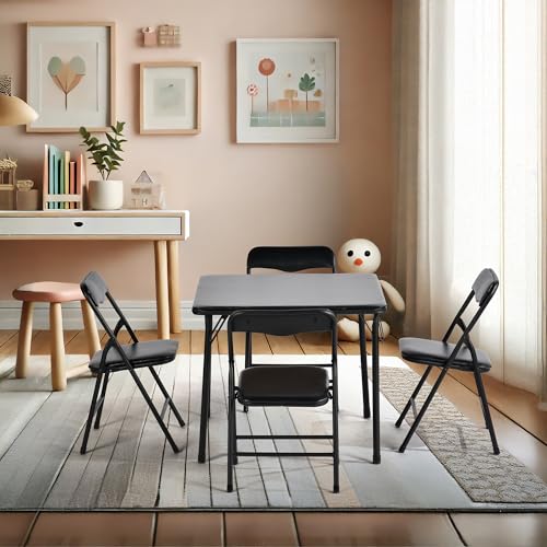 HOMYLIN Kinder Faltbares quadratisches Tisch- und Stuhl-Set, 5-teilig, faltbar, Kinder-Aktivitätsset für Kleinkinder, Essen, Lernen, Spielen, Zeichnen, Schwarz