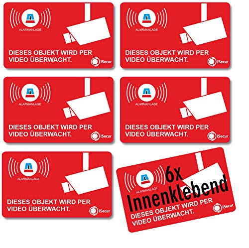 6 Alarmgesichert Aufkleber 5x3 cm innenklebend deutsch UV + wetterfest I Hinweis Achtung Alarm-Anlage Video-Überwachung für Fenster-Scheibe Tür Gebäude Objekt Auto Sticker rot I hin050