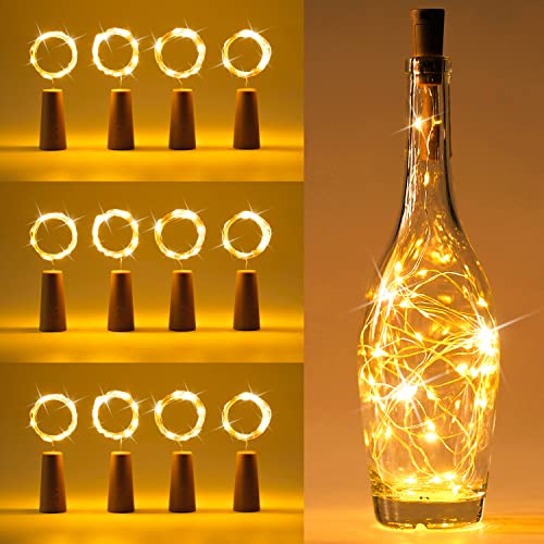 JRing 12 Stück Flaschen-Licht 20 LEDs 2M Flaschenlicht Lichterkette korken Stimmungslichter Weinflasche Nacht Licht für Flasche DIY, Party, Garten, Weihnachten, Halloween, Hochzeit Deko
