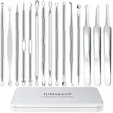 Mitesserentferner Komedonenquetscher Set, IUMAKEVP 15 Stücke Hochwertiger Blackhead Remover aus Edelstahl von Mitessern und Pickeln im Gesicht, Pickel Ausdrücken Werkzeug mit Metallgehäuse (Silber)