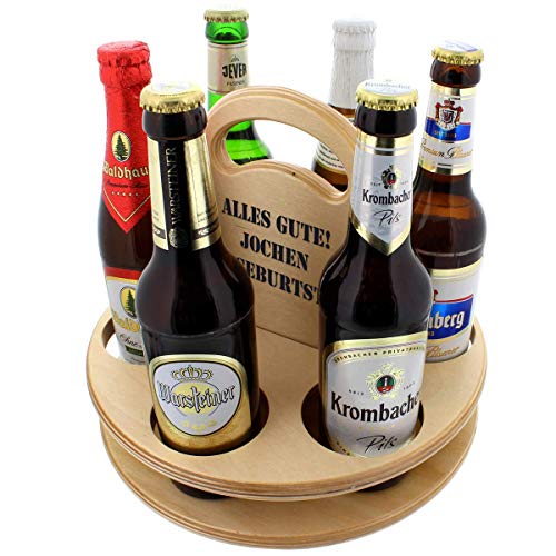 Unbekannt Der Holz-Bier-Träger für Feierfreunde mit Ihrer Personalisierung - Tolle Geschenkidee für die Sommer-Party