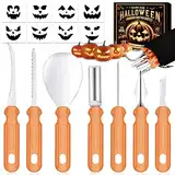 Halloween Kürbis Schnitzset Schnitzwerkzeug Kürbis: 7 Stück Kürbis Schnitzen Werkzeug mit Vorlagen Kinder Erwachsene Kürbisschnitzwerkzeuge, Edelstahl Pumpkin Carving Tools Set für Outdoor Kürbis Deko