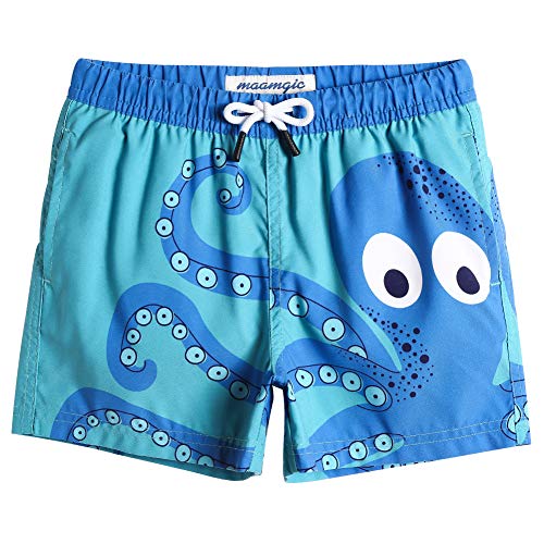 MaaMgic Badehose Jungen Sommer Badeshorts Schnelltrocknend Boardshorts mit Netzfutter Taschen und Verstellbarem Tunnelzug Urlaub Shorts Krake Grün,5-6 Jahre alt