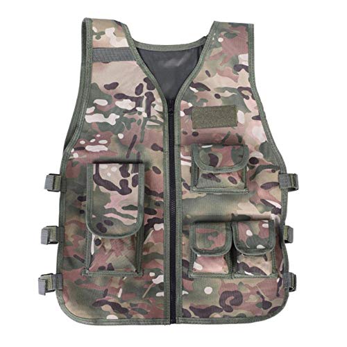 Kinder Taktische Weste Kinder Tarnweste Nylon Armee Militärweste für Kinder Spiele Training(L-Tarnen)