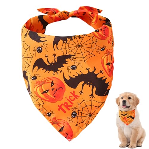 FloralGrace 1 PCS Halloween Halstuch Hund Hunde Bandana Orange Kopftücher Hundehalstuch Waschbarer Baumwollquadrat-Latz Verstellbarer Für Kleine Und Mittelgroße