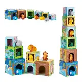 KMTJT Baby Stapelturm und Stapelwürfel ab 1 Jahr, Tier Montessori Spielzeug ab 1 2 3 Jahr, Geschenk für 1 2 3 Jahre Kleinkinder Junge Mädchen, BPA-frei, Turm mit Niedlichen Tiermotiven