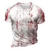 Halloween T-Shirt Herren, Übergröße Blut Verletzung Tshirt Entsetzen Blutig Bedruckt Blood Graphic Oberteile Casual Bloody Kostume Shirt Mit Blutigem Bedrucktes Langarm Tops Halloween-Kostüm Shirts