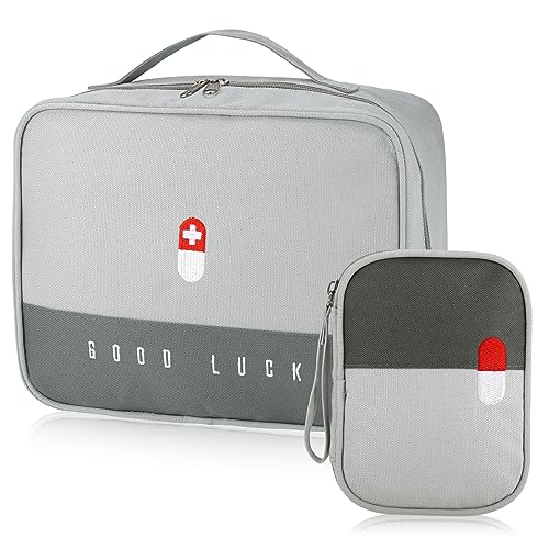 Medikamententasche Reiseapotheke Tasche 2stk, Große Kapazität wasserdichte Notfalltasche Leer Erste Hilfe Tasche Medizin Aufbewahrungstasche Tragbar Medikament Tasche für Reisen Home Büro(Grau)