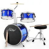 Eastar Schlagzeug 14" 3 PC, für 3-10 Jahre Kinde, Schlagzeug Set mit Snare, Tom, Bass Drum, Bass Drum Pedal, Thron, Becken, Drumsticks, Spiegel Blau