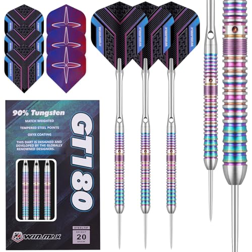 WIN.MAX Dartpfeile mit Metallspitze 90% Tungsten 3 Stück 90% Wolfram Stahl Darts 20g