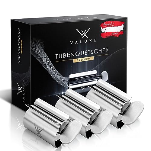 VALUXE® Premium Tubenquetscher [3x Small] – Zahnpasta Ausdrücker aus Edelstahl – Effektive Tubenpresse – inkl. Aufhängeschlaufe – Restloses Ausdrücken garantiert