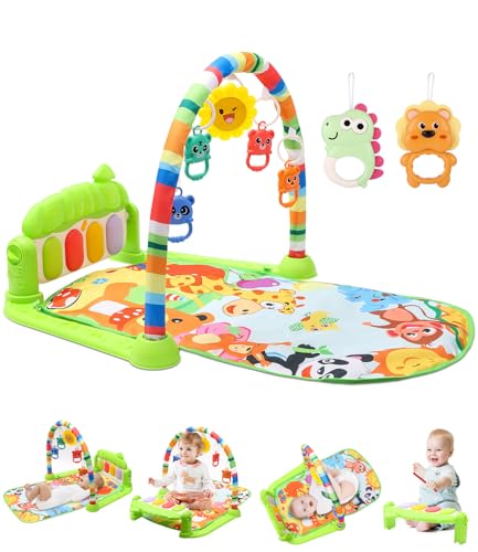 Baby Spielbogen Baby Spieldecke,pieldecke Baby-Spielmatte mit Klavier,Spielmatte mit Spielbogen abnehmbarem Babyspielzeug,Bauchzeit Activity Decke für Baby & Kleinkinder 0-24 Monate,Grün