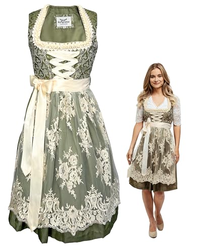 HOFGLANZ Traditionelles Dirndl in Grün & Beige - Elegantes Trachtenkleid für Volksfeste und Feierlichkeiten - Größen 30-52